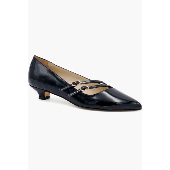 Amalfi by Rangoni Alfa Pointed Toe Kitten Heel Pump Black Patent Pearl Size 11 - Picture 1 of 12